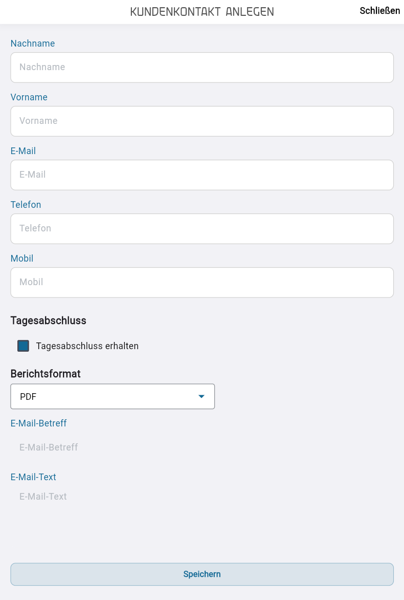 Formular zum Anlegen eines Kundenkontakts