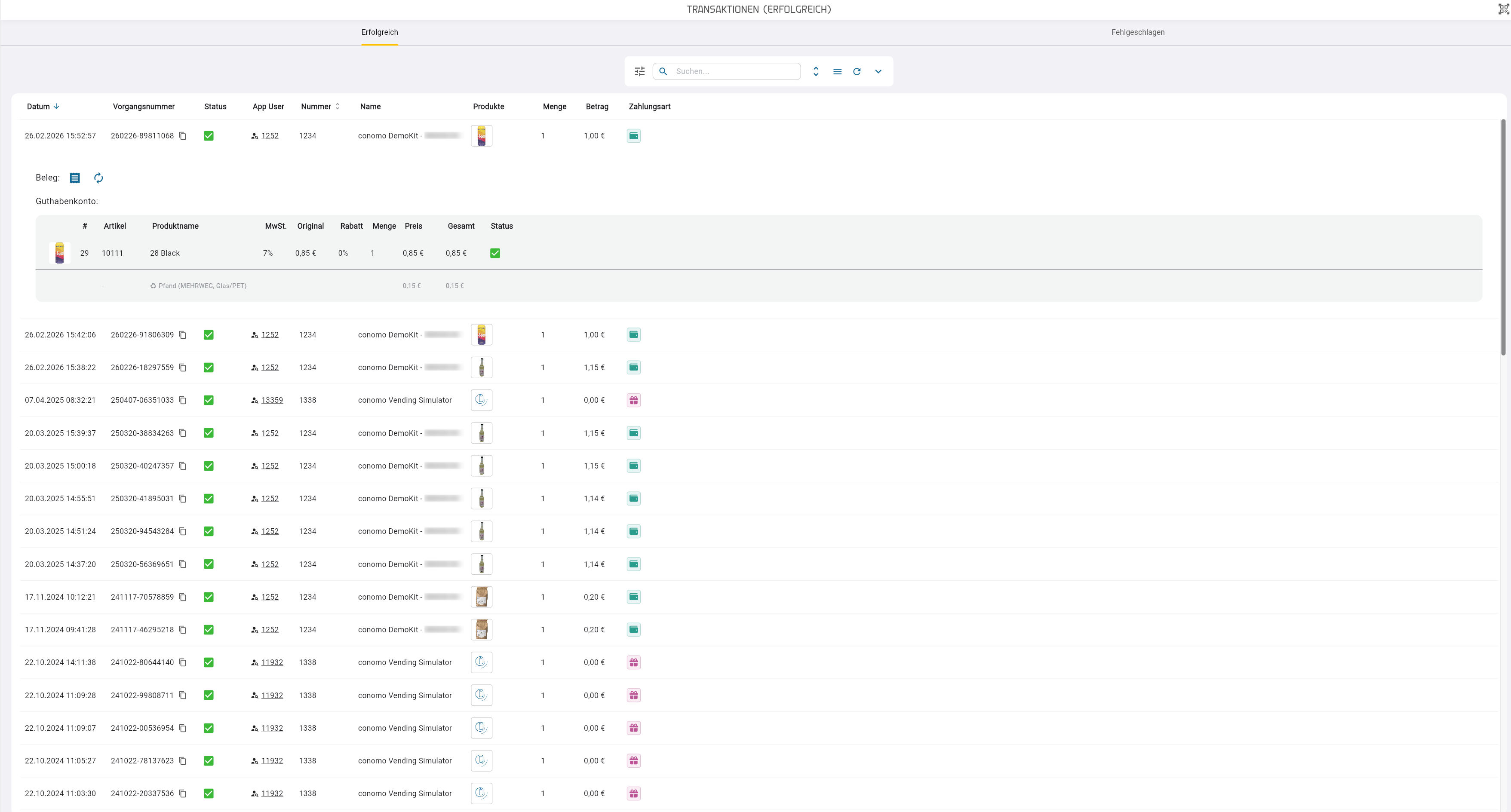 Aufgeklappte Bestellung mit Belegdownload
